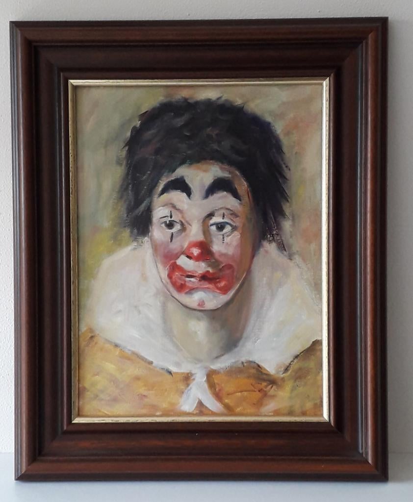 Olieverf schilderij Clown, Antiek en Kunst, Ophalen of Verzenden