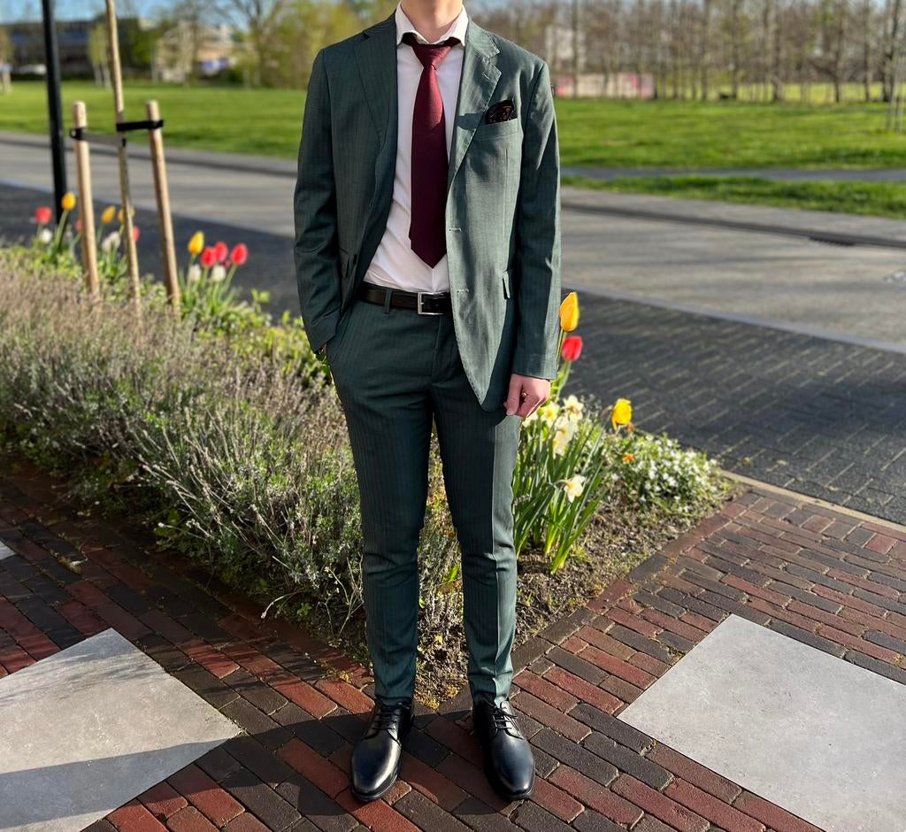 Doppelgänger gala kostuum, Kleding | Heren, Kostuums en Colberts, Gedragen, Overige maten, Groen, Ophalen