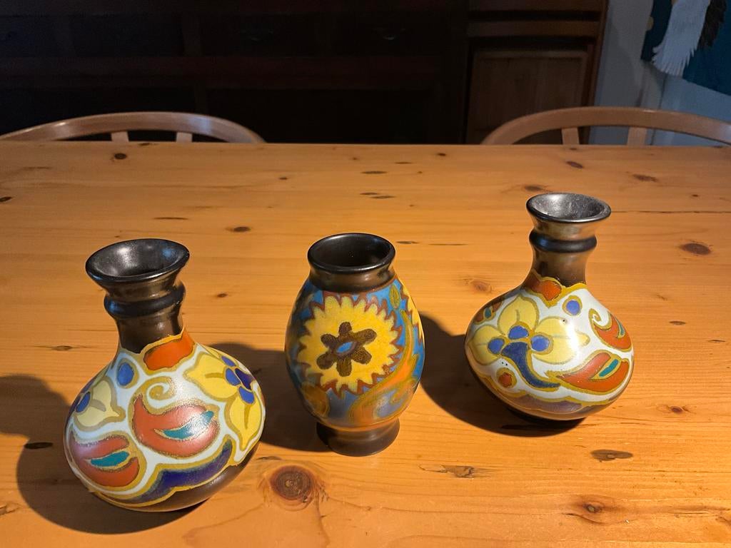 Vintage keramieken vaasjes: Gouda Plateel & Gelria Arnhem, Antiek en Kunst, Ophalen