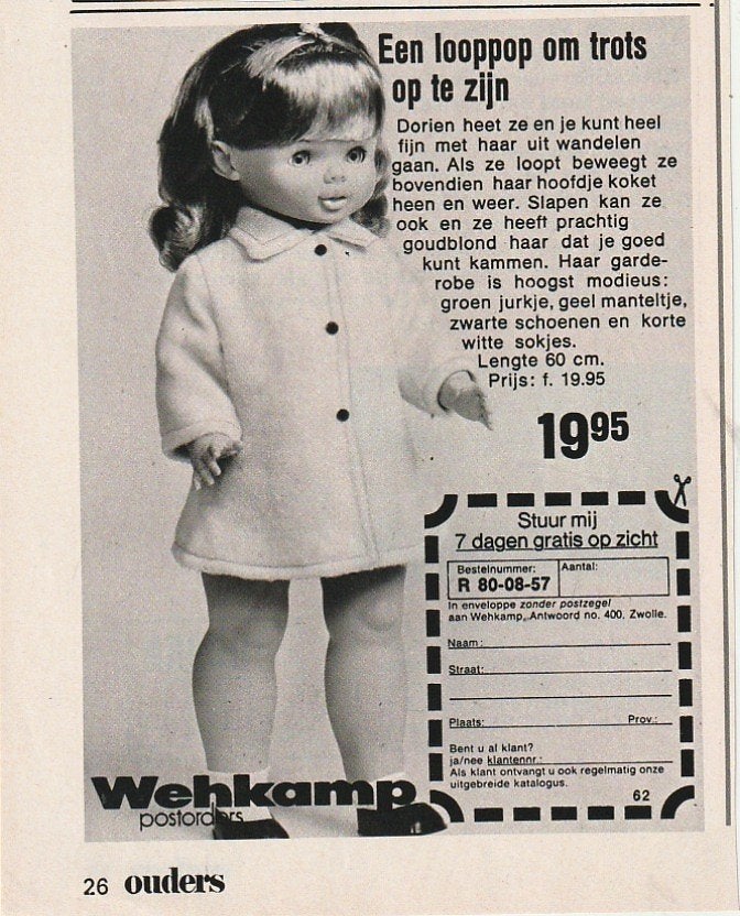 Retro reclame 1969 Wehkamp speelgoed pop Dorien, Verzamelen, Verzenden, Overige typen