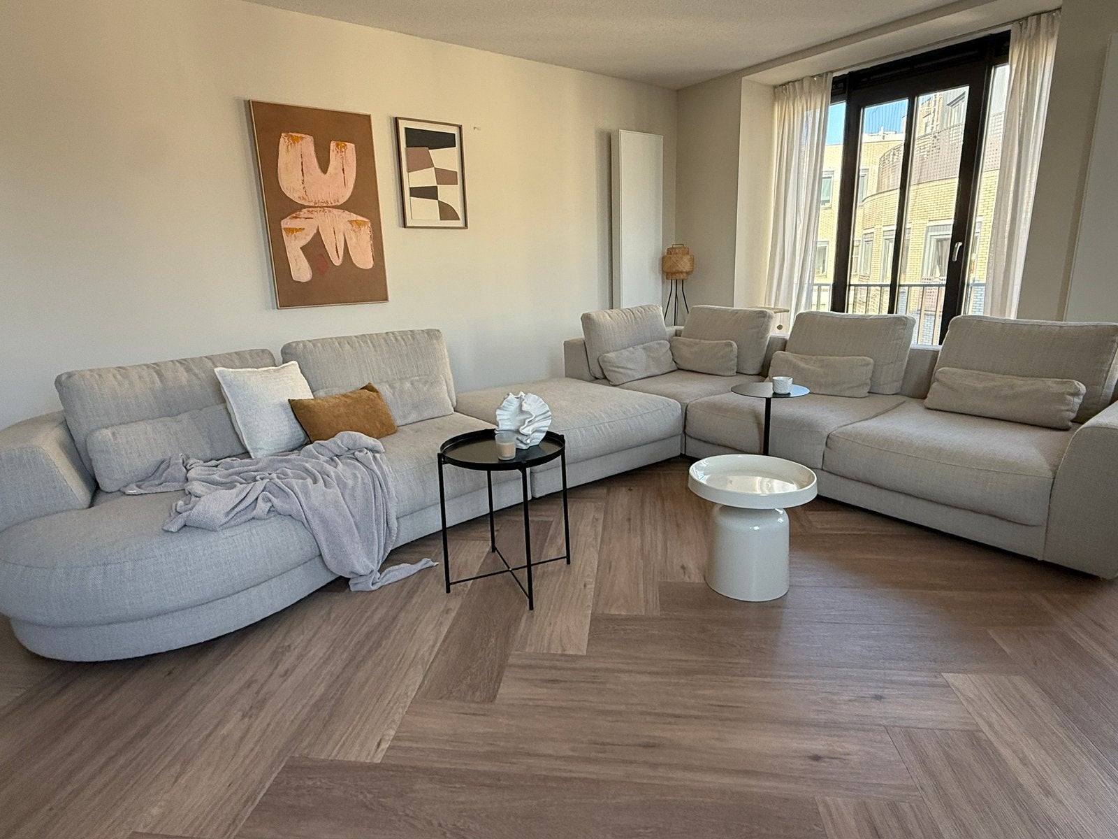 Grote beige hoekbank modulair | Flexlux, Ophalen, Hoekbank, 300 cm of meer, Zo goed als nieuw