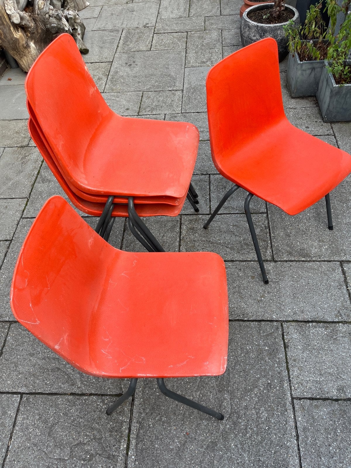 Riemersma. Set van 5 vintage oranje stoelen, Ophalen, Kunststof, Gebruikt, Overige kleuren