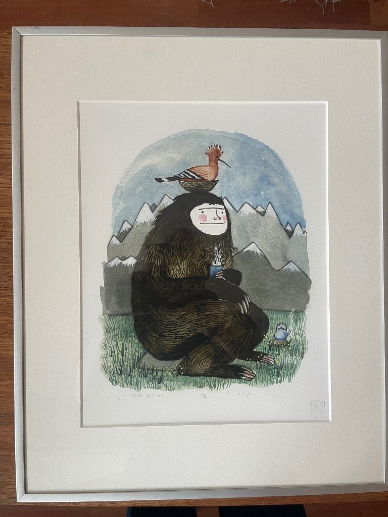 Zeefdruk 'Yeti drinks his tea' van D. Sudyka oplage 60/75, Antiek en Kunst, Kunst | Litho's en Zeefdrukken, Gelimiteerde oplage