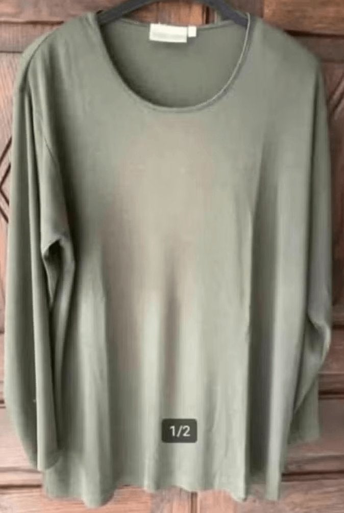 Donkergroene, groene top, longsleeve; Michel Valerie; L larg, Maat 42/44 (L), Ophalen of Verzenden, Zo goed als nieuw, Lange mouw