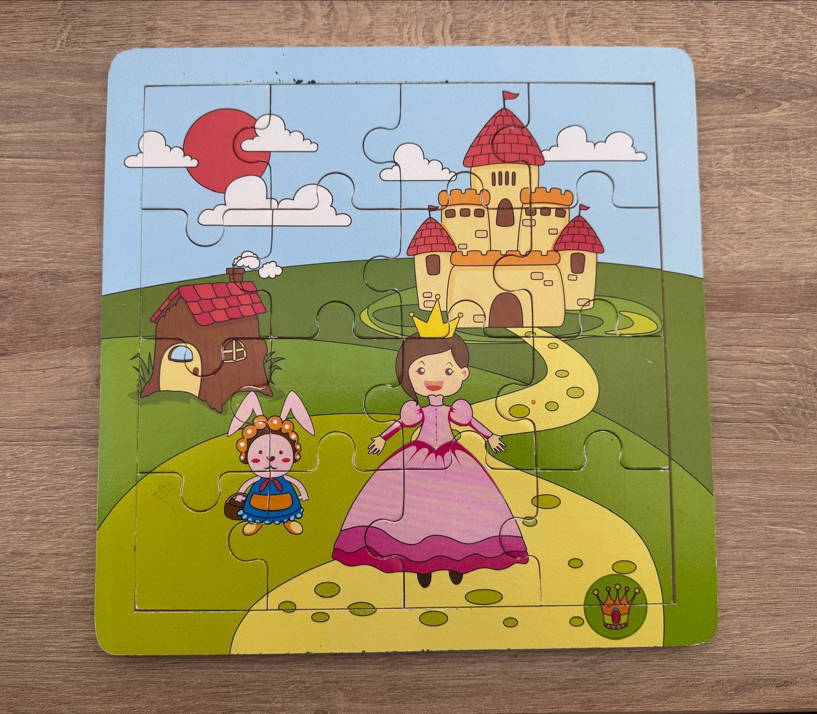 Houten prinsessenpuzzel met kasteel, 2 tot 4 jaar, Ophalen of Verzenden, Zo goed als nieuw, Van hout