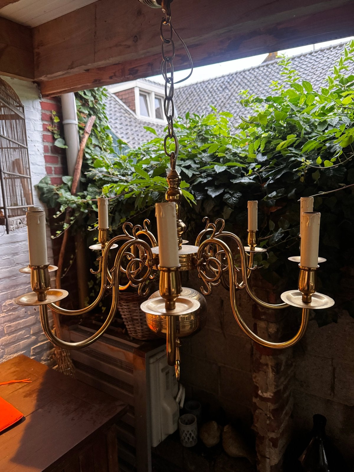 Zware koperen kroonluchter jaren 50-60, Antiek en Kunst, Antiek | Lampen, Ophalen