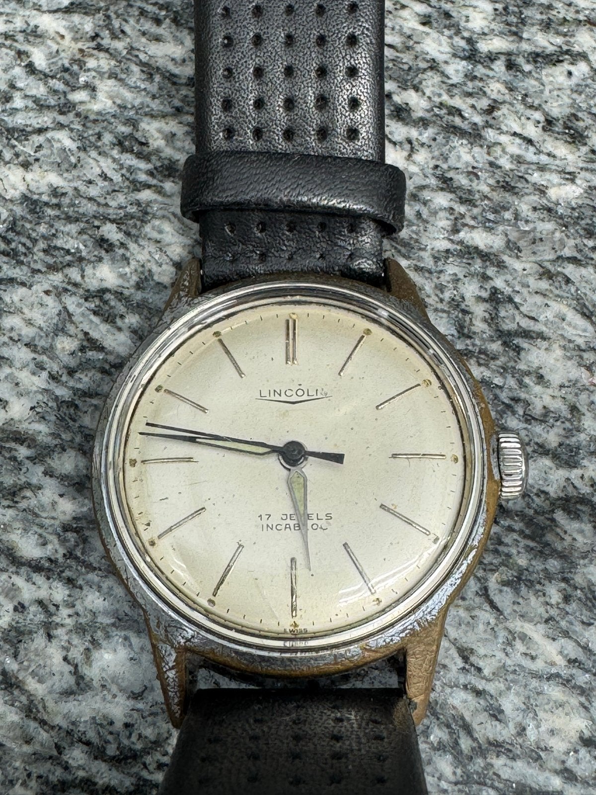 Vintage Lincoln Polshorloge - Verguld met Leren Bandje, Ophalen of Verzenden, Gebruikt