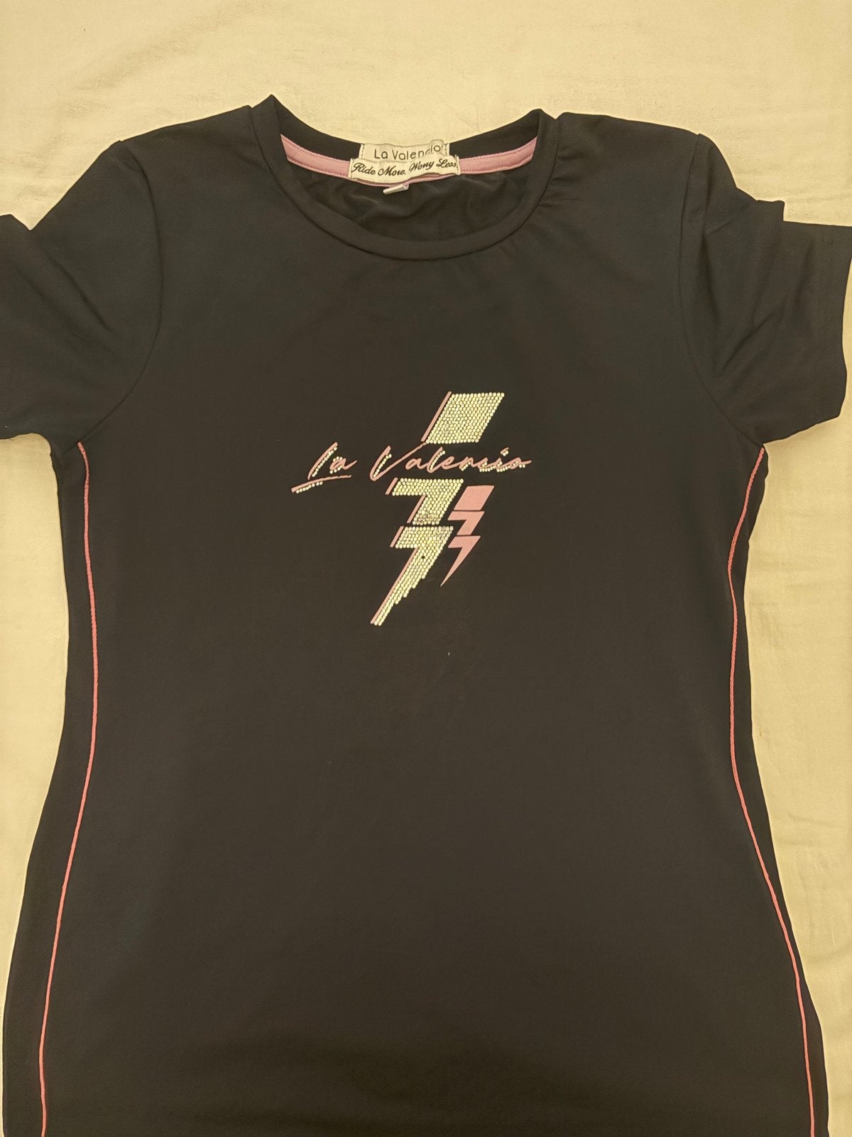 La Valencio T-shirt maat 164 zwart met roze details, Blauw, Met stretch, Ophalen of Verzenden, Zo goed als nieuw