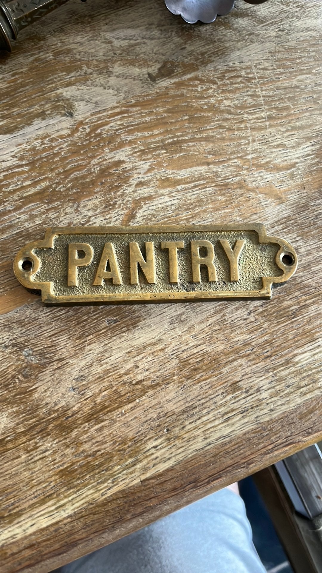 Massief messing bordje “Pantry “ 12,5x3,5cm, Antiek en Kunst, Ophalen of Verzenden