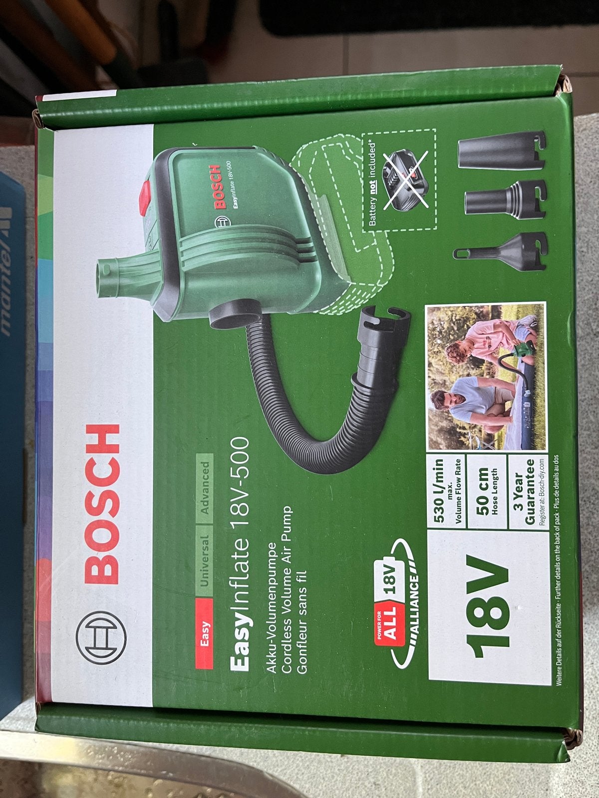 Bosch EasyInflate 18V-500 Accu-volumepomp (zonder accu), Nieuw, Minder dan 6 bar, Minder dan 25 liter, Mobiel