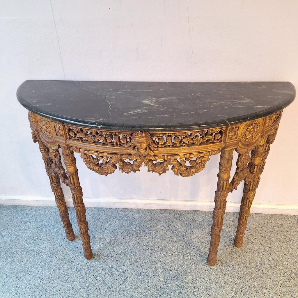 French Baroque Half-Moon Wall Console with Marble top, Ophalen