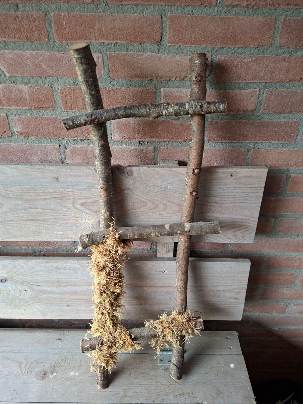 Decoratieve houten ladders met mos, Huis en Inrichting, Ophalen, Hout, Gebruikt, Landelijk