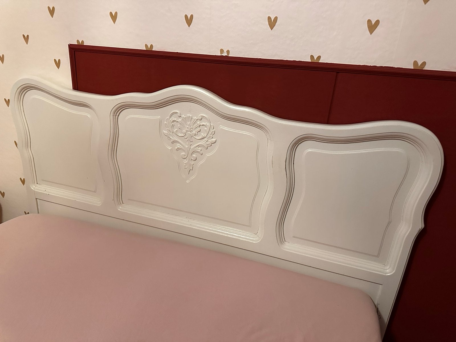 Antiek houten bedombouw 140x200 (excl. lattenbodem), Ophalen, Gebruikt, Wit, Tweepersoons