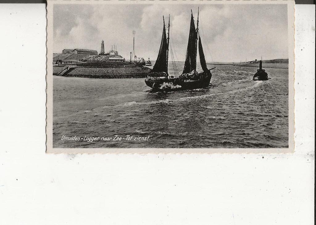 IJmuiden Zeillogger naar Zee Tot ziens J Exel, Ophalen of Verzenden, 1920 tot 1940, Ongelopen, Noord-Holland