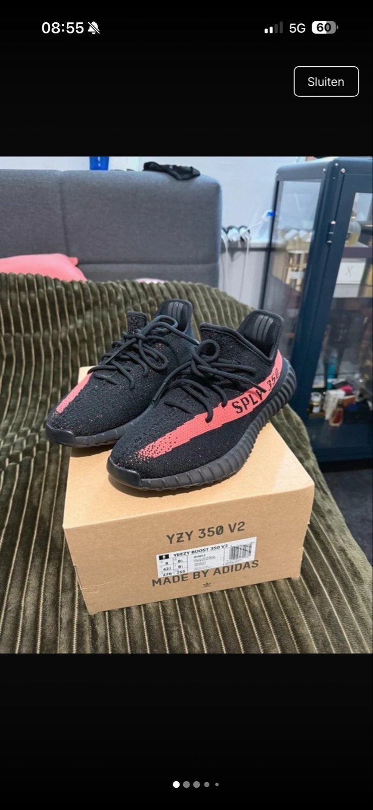 Adidas Yeezy Boost 350 V2 Core Black Red - Maat 42 2/3, Kleding | Heren, Ophalen of Verzenden, Gedragen, Zwart, Sneakers of Gympen