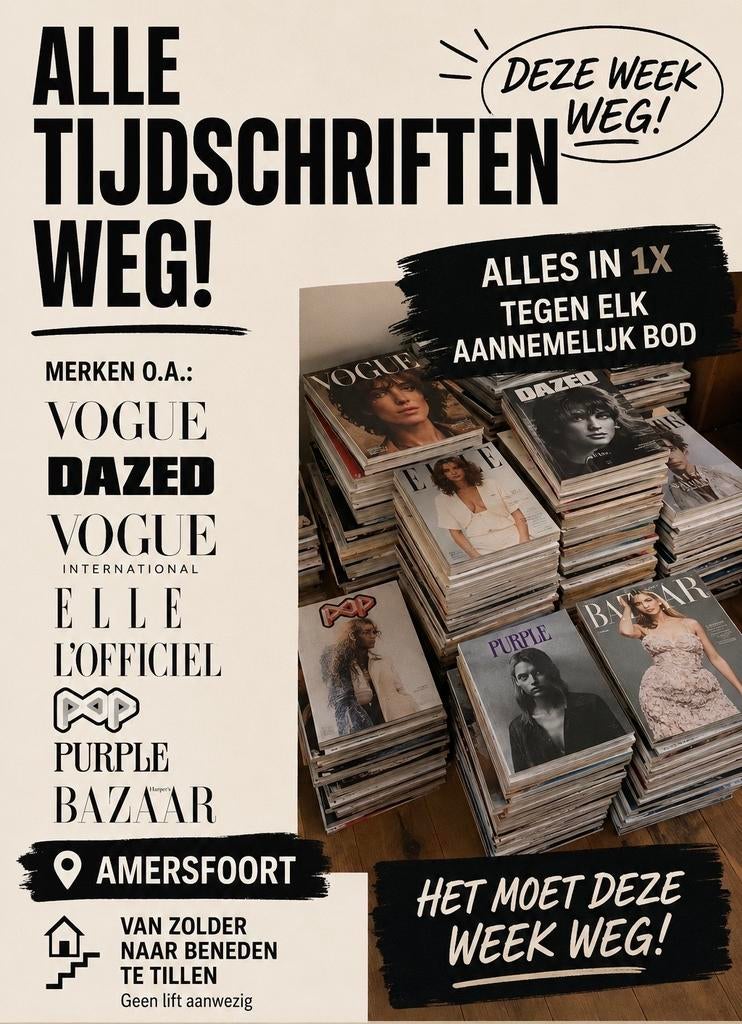 Grote collectie tijdschriften: Vogue, Dazed, Elle, etc., Ophalen, Gelezen, Damesbladen