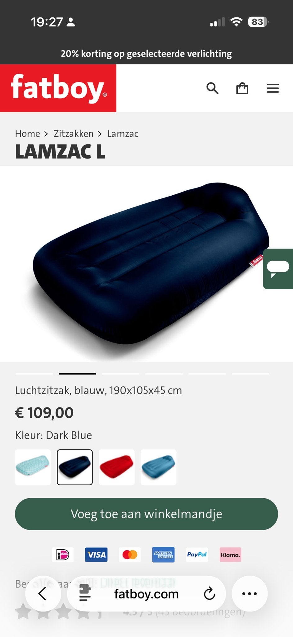 FATBOY Lamzac L ligbed - Groen, Ophalen of Verzenden, Nieuw, 1-persoons