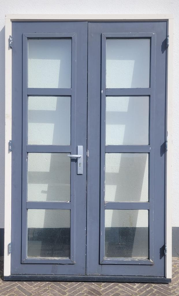 Hardhouten openslaande tuindeuren inclusief kozijn, Gebruikt, Deurkozijn, Inclusief glas, 225 cm of meer