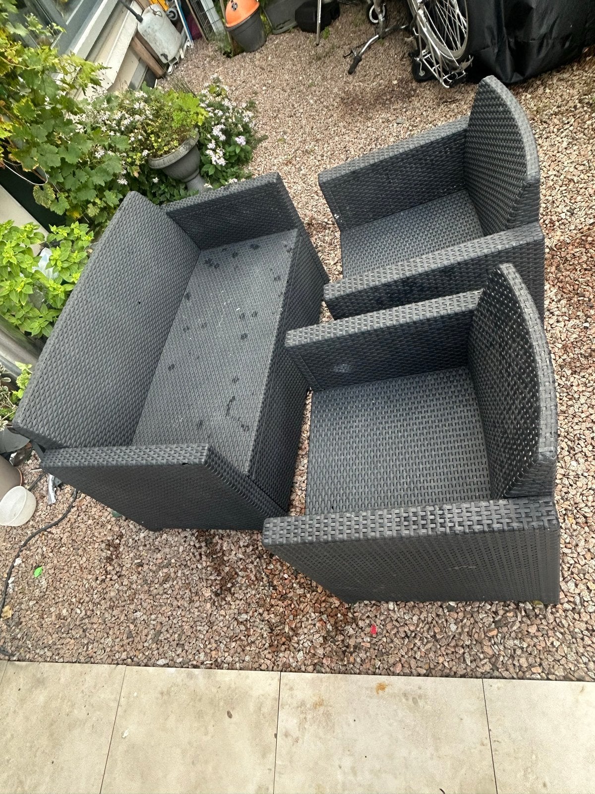 Tuinset: 1x dubbelzitter, 2x enkelzitter, Ophalen, 4 zitplaatsen, Gebruikt, Wicker