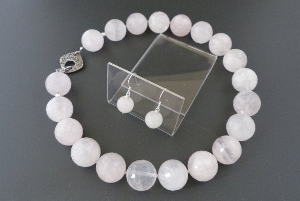 ROZENKWARTS (20 mm) ketting/oorhanger-set, Overige kleuren, Verzenden, Nieuw, Met edelsteen