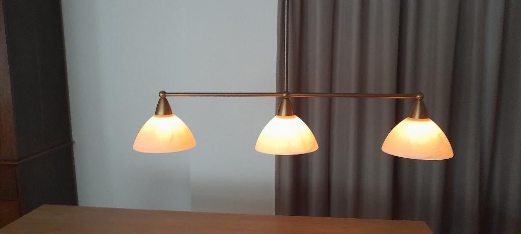 Messing hanglamp met 3 lampen en dimmer, Ophalen, Overige materialen, Klassiek, Zo goed als nieuw
