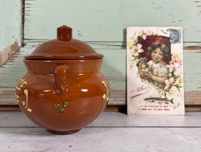 Franse vintage aardewerk pot met deksel afvalbakje Poubelle, Ophalen of Verzenden