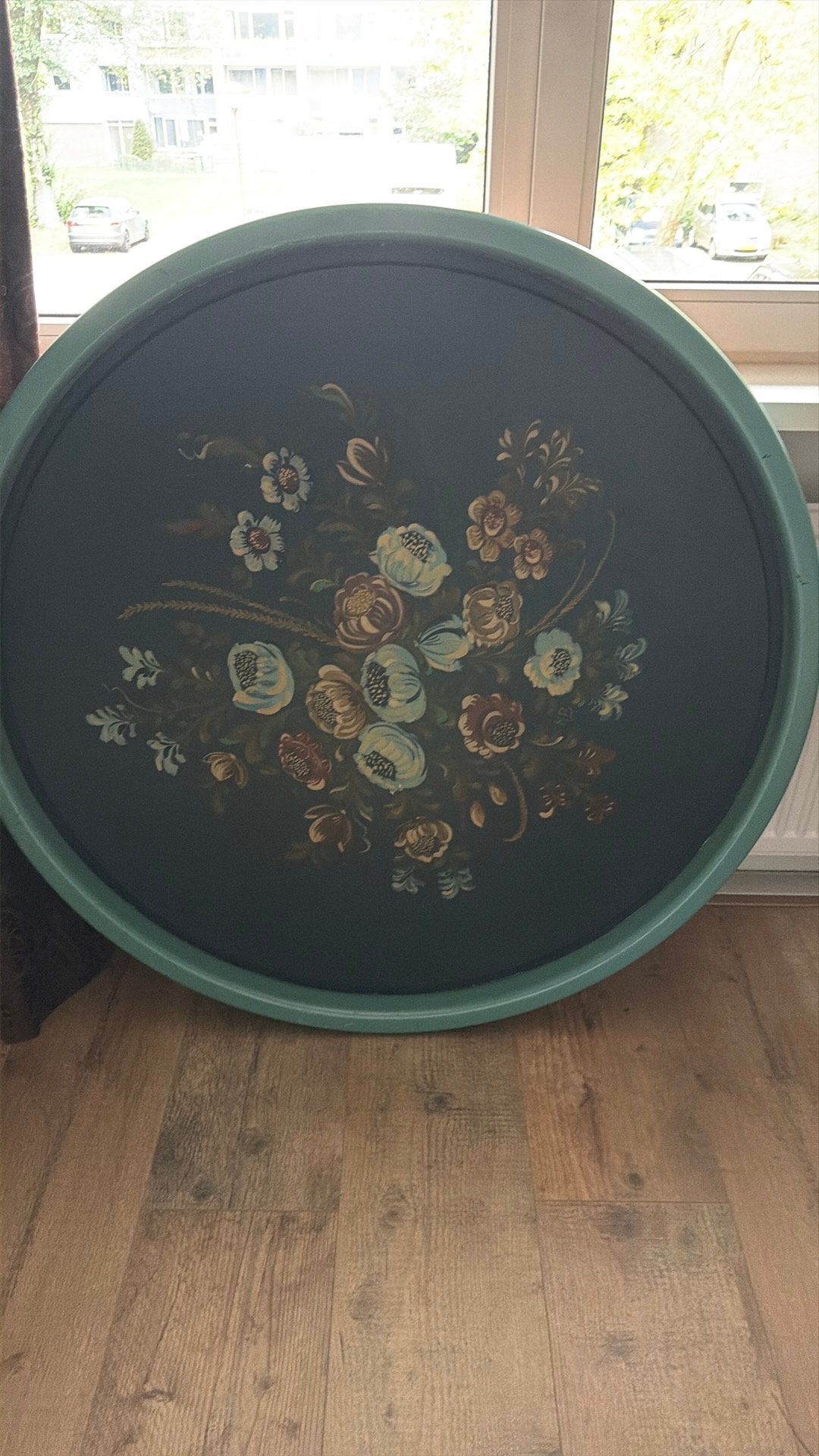 Foto 4 van Set 2x XXL Ronde Wandpanelen Handbeschilderd Bloemenboeket