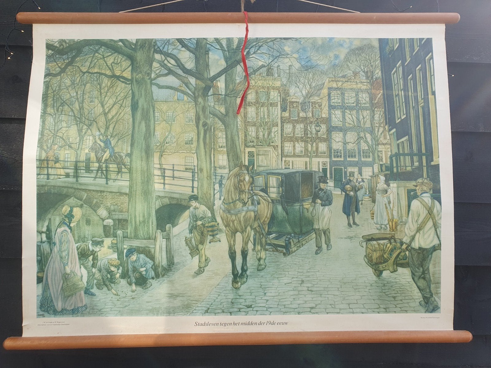 Antieke schoolkaart op linnen: Stadsleven 19e eeuw, Antiek en Kunst, Ophalen, Geschiedenis