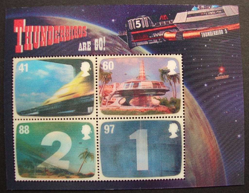 Blokje met 4 zegels "Thunderbirds" 3-Dimentionaal., Verzenden, Postfris, Overige thema's