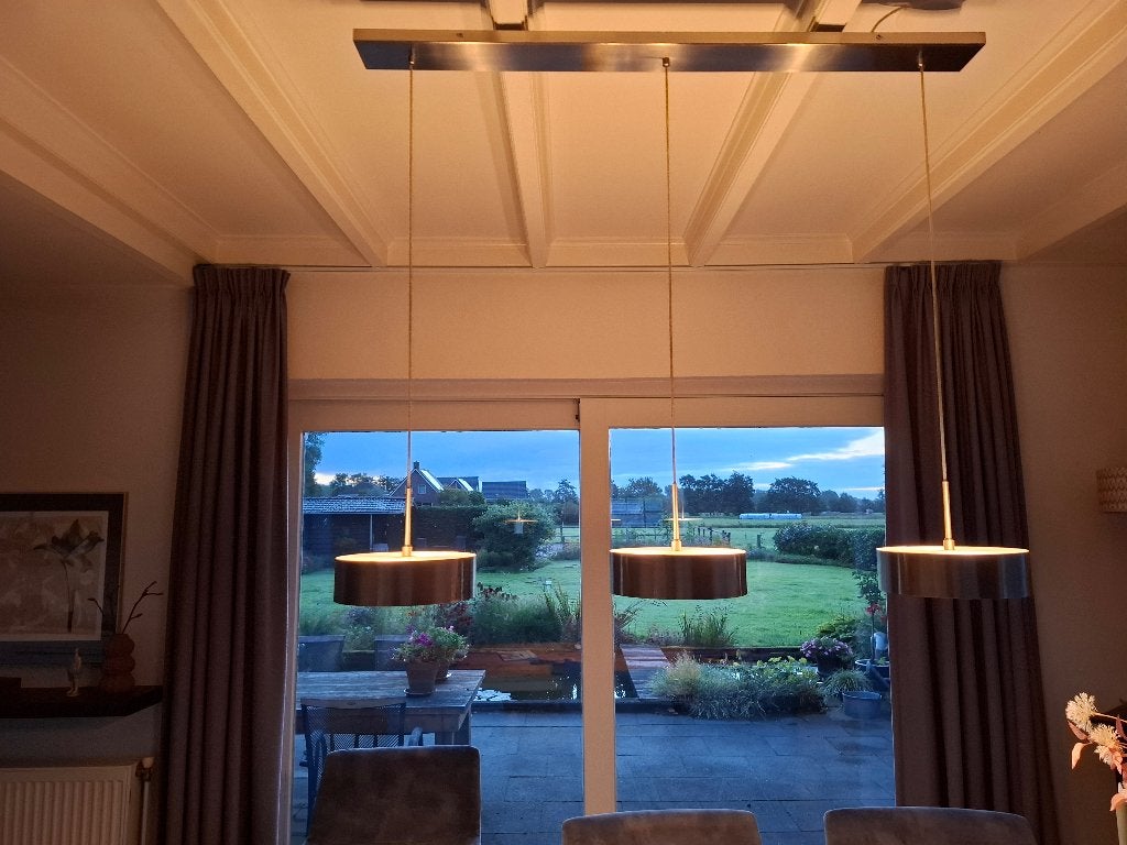 3 lichts hanglamp, Ophalen, Gebruikt, E14 (klein), Glas