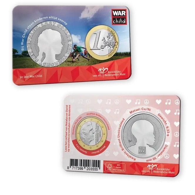 1 Euro Nederland 2025 - 30 jaar Warchild - BU Coincard, Ophalen of Verzenden, Overige landen, 1 euro, Losse munt
