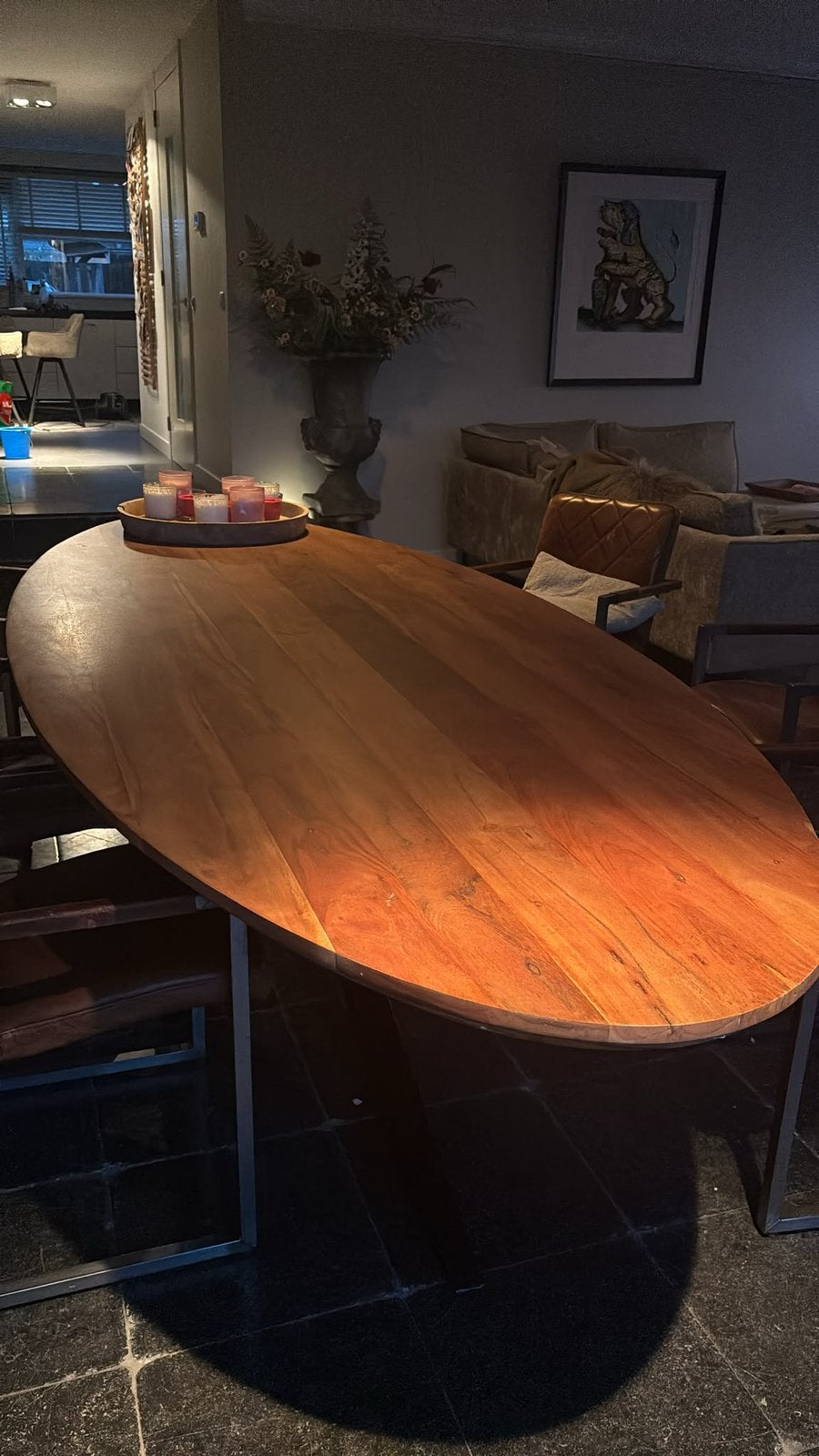 Ovale teakhouten tafel 3 meter, Ophalen, Zo goed als nieuw