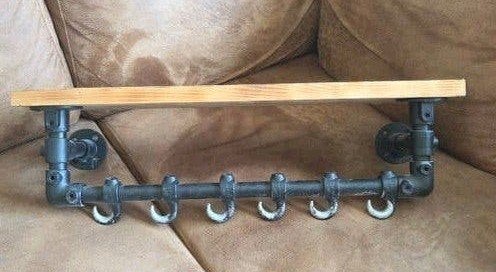 Industriële Wandkapstok met Houten Plank, Wandkapstok, Onbekend, Ophalen of Verzenden, Zo goed als nieuw