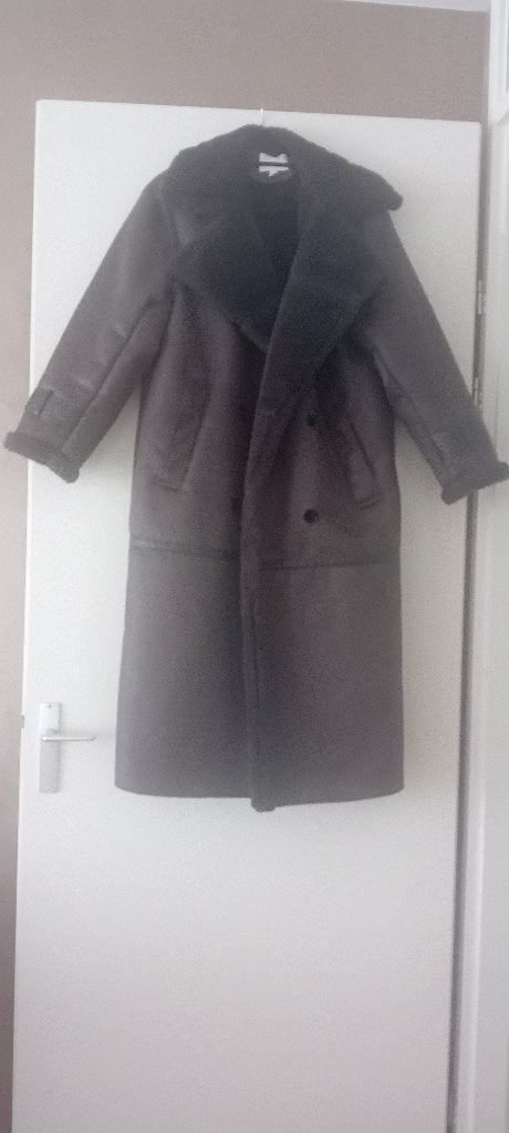 Faux leather lammy lange vegan leren coat, Ophalen of Verzenden, Zo goed als nieuw, Maat 38/40 (M), Bruin