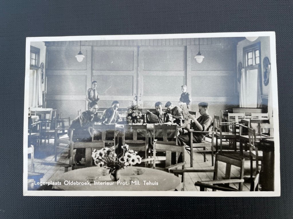 ansichtk. legerplaats Oldebroek interieur Prot. Mil. Tehuis., Verzenden, 1960 tot 1980, Noord-Brabant