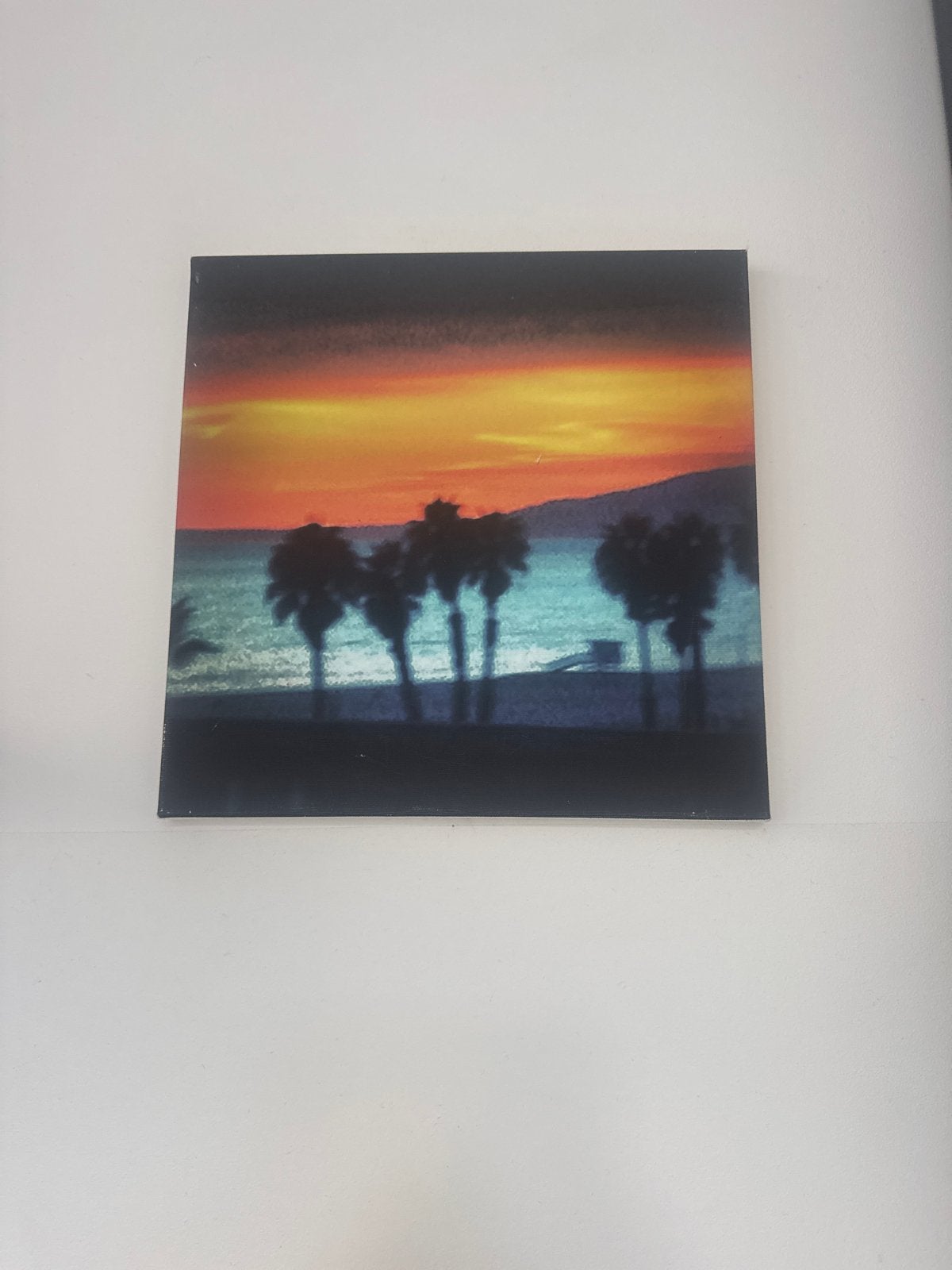 Schilderij zonsondergang met palmbomen, Hout, Print, Op houten frame, Landschap