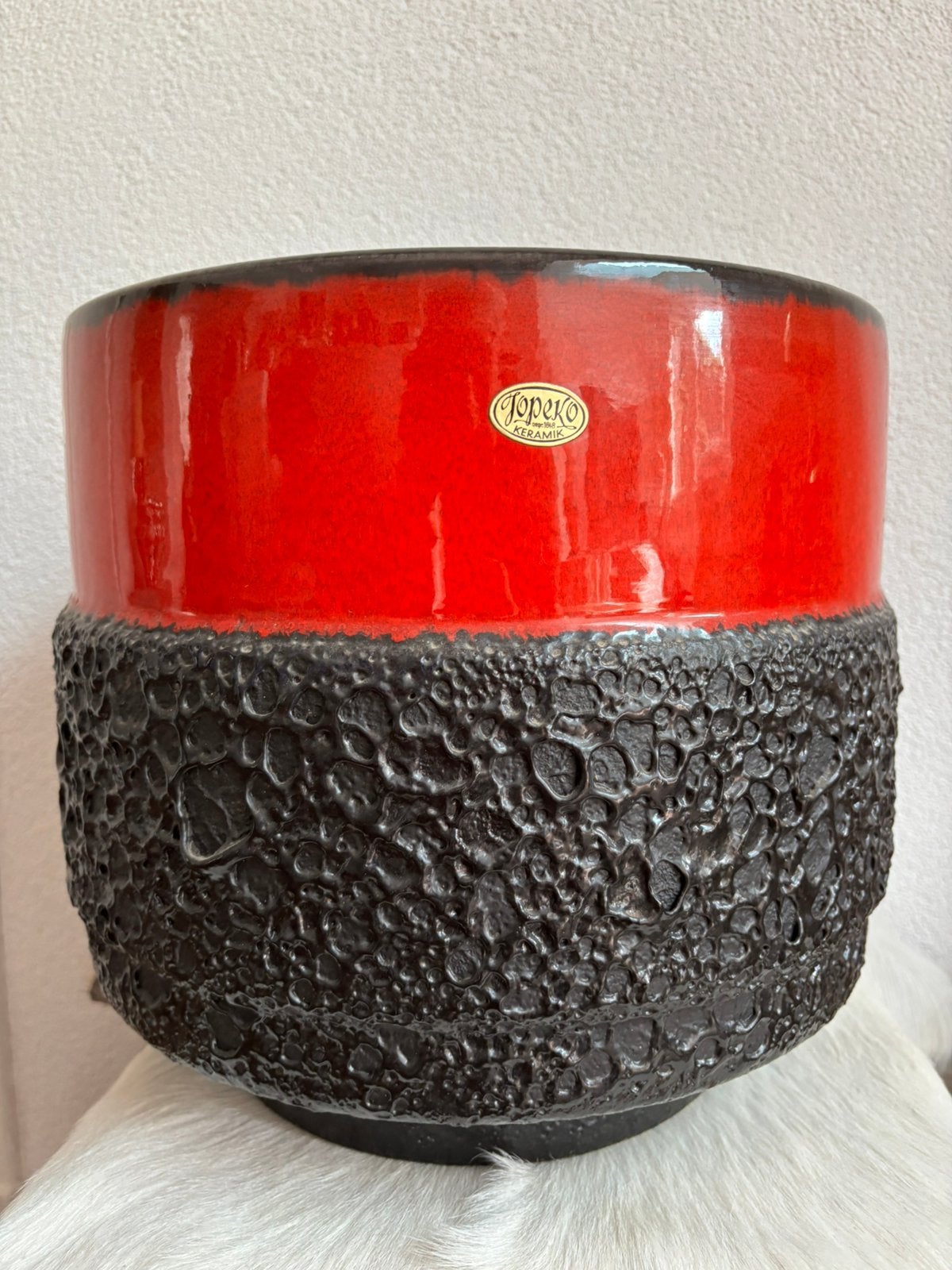 XXL fat lava bloempot Jopeko Keramik West-Germany 31x38 cm, Rond, Ophalen of Verzenden, Zo goed als nieuw, Aardewerk
