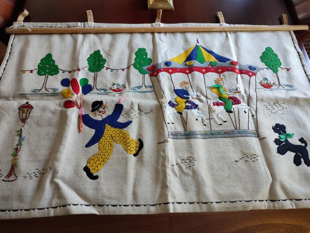 Wandkleed met kermis tafereel handgemaakt, Antiek en Kunst, Ophalen