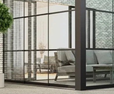 Steel Look strips (zwart) voor 3-Rail Glazen Schuifwand, Doe-het-zelf en Verbouw, Glas en Ramen, Ophalen, Overige typen, Nieuw