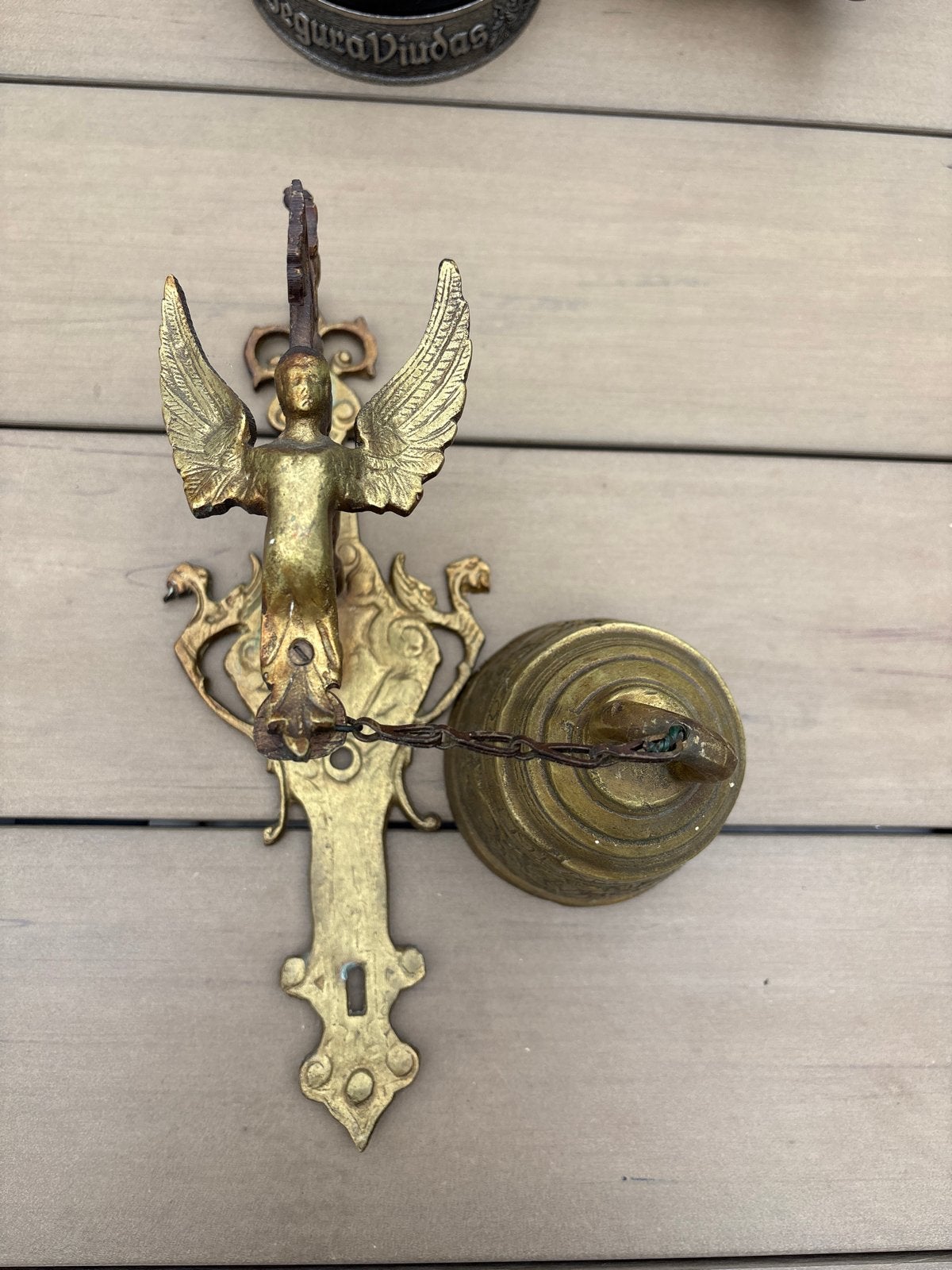 Antieke koperen deurbel met engeldecoratie, Antiek en Kunst, Ophalen