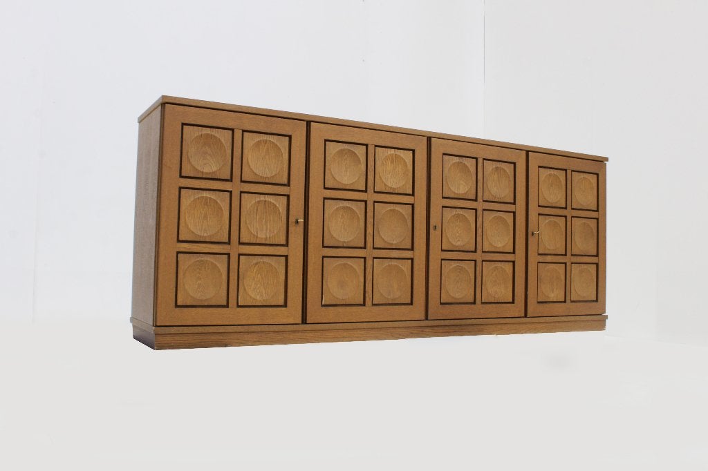 Vintage Brutalist Sideboard 1970s Gerhard Bartels, Vintage brutalist, Eikenhout, Ophalen of Verzenden, 200 cm of meer