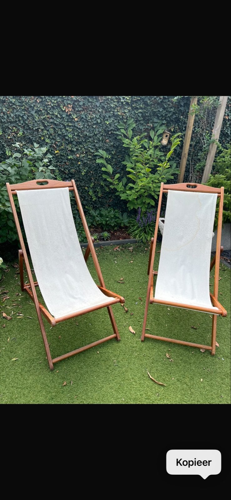 Set van 2 inklapbare retro strandstoelen, Ophalen, Gebruikt, Hout, Inklapbaar