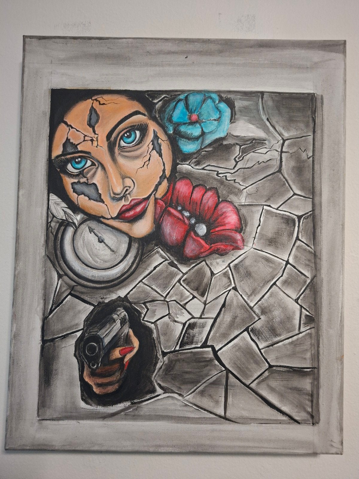 Modern schilderij: broken illusion, Ophalen of Verzenden, Handgeschilderd, Textiel, Figuren