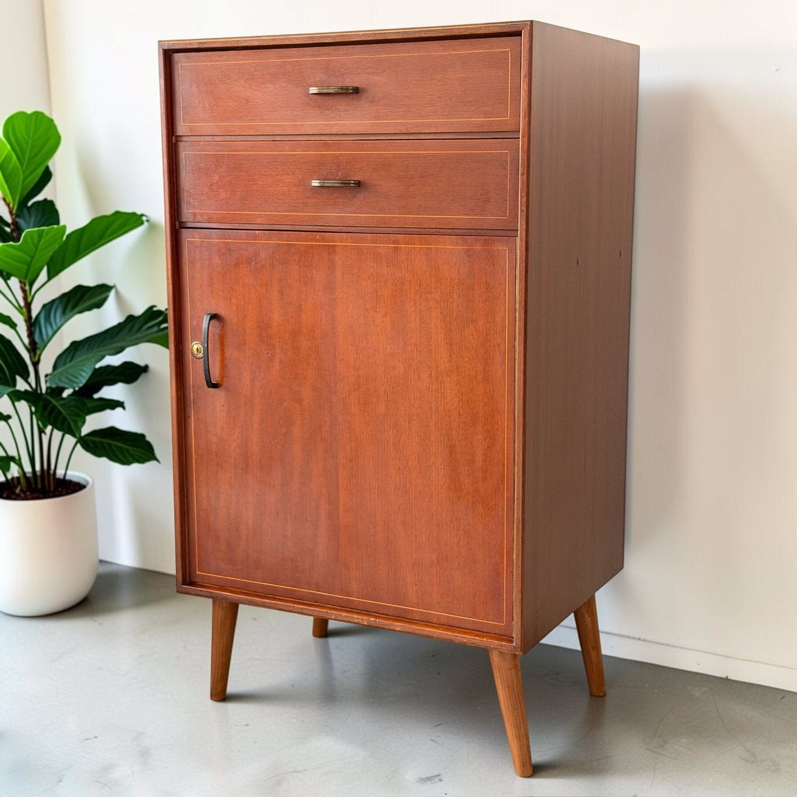 Vintage Formule Kempkes ladekast | wandkast teakhouten kast, Ophalen, Met deur(en), Teakhout, 50 tot 100 cm