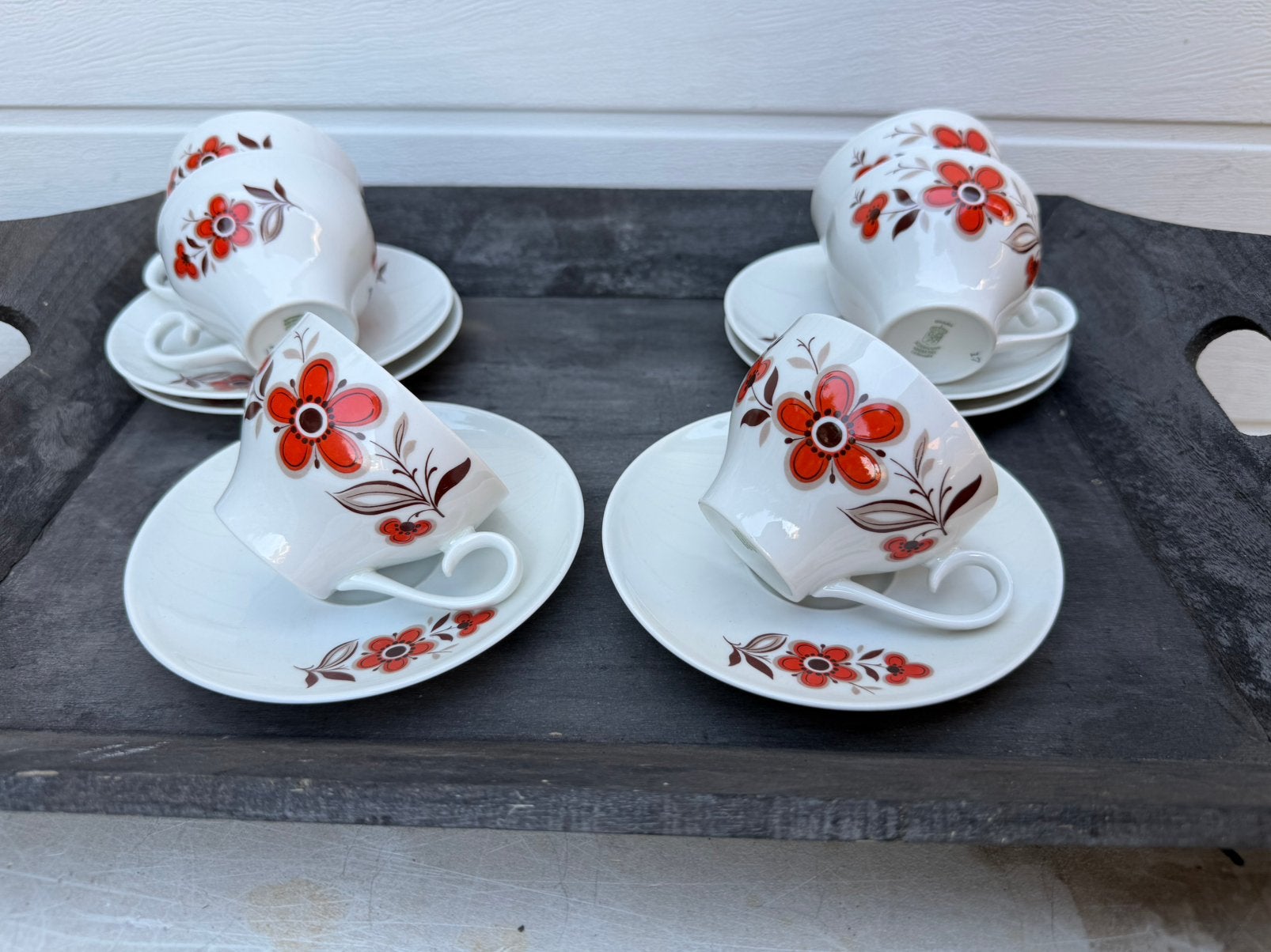 Retro vintage kop en schotels oranje, Antiek en Kunst, Ophalen of Verzenden