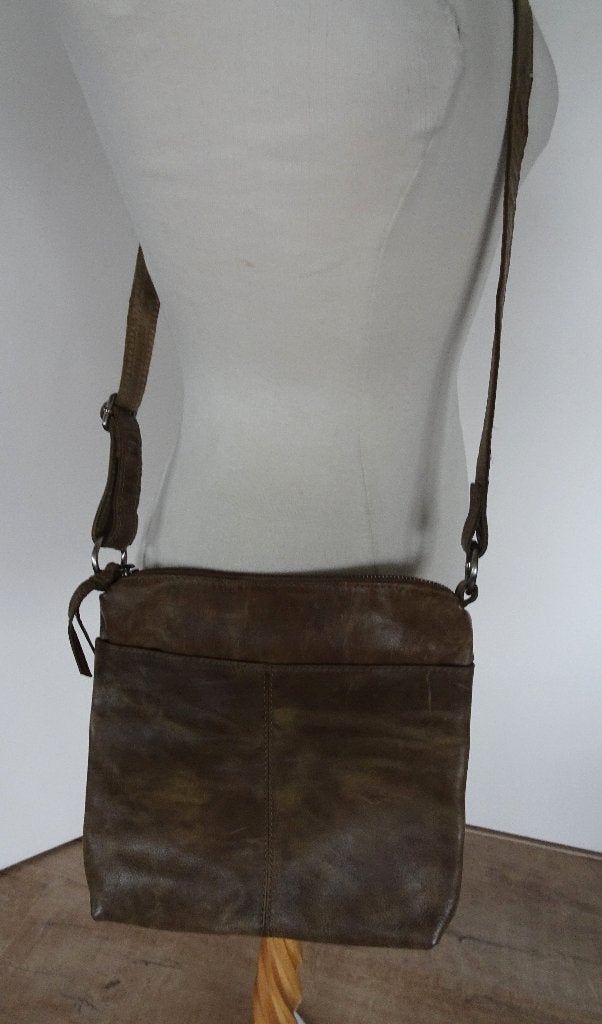 LEREN TAS VAN DE BIJENKORF, Ophalen of Verzenden, Zo goed als nieuw, Bruin, Schoudertasje