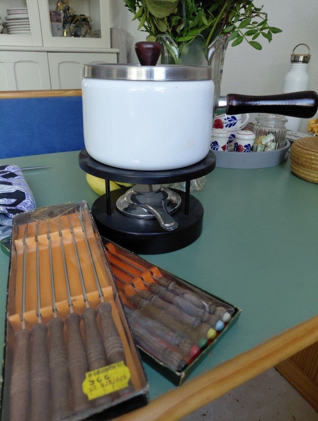 Vintage Fonduepan met 2 doosjes vleesprikkers, Witgoed en Apparatuur, Ophalen, Gebruikt, Brander, Fondueset