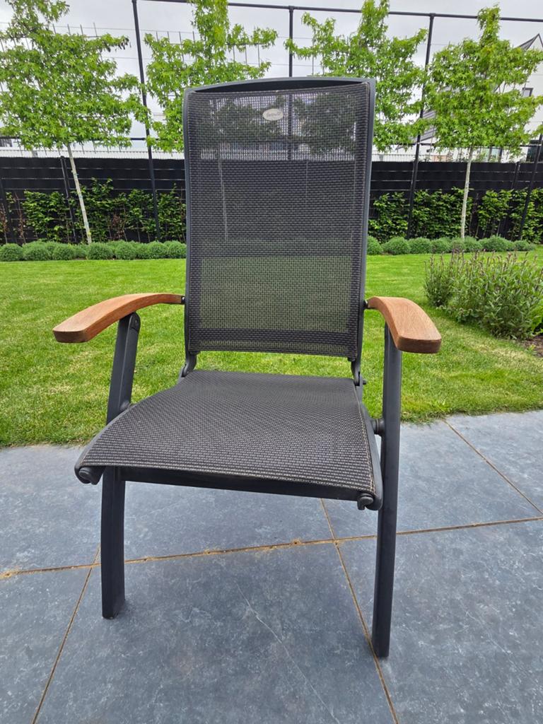 6 hartman tuinstoelen met teak leuning, Ophalen, Gebruikt, Aluminium, Verstelbaar