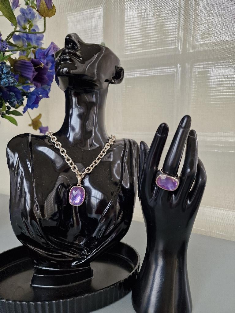 Zilveren sieraden #halsketting Esprit met #Ring en amethist, Sieraden, Tassen en Uiterlijk, Kettingen, Ophalen of Verzenden, Zo goed als nieuw