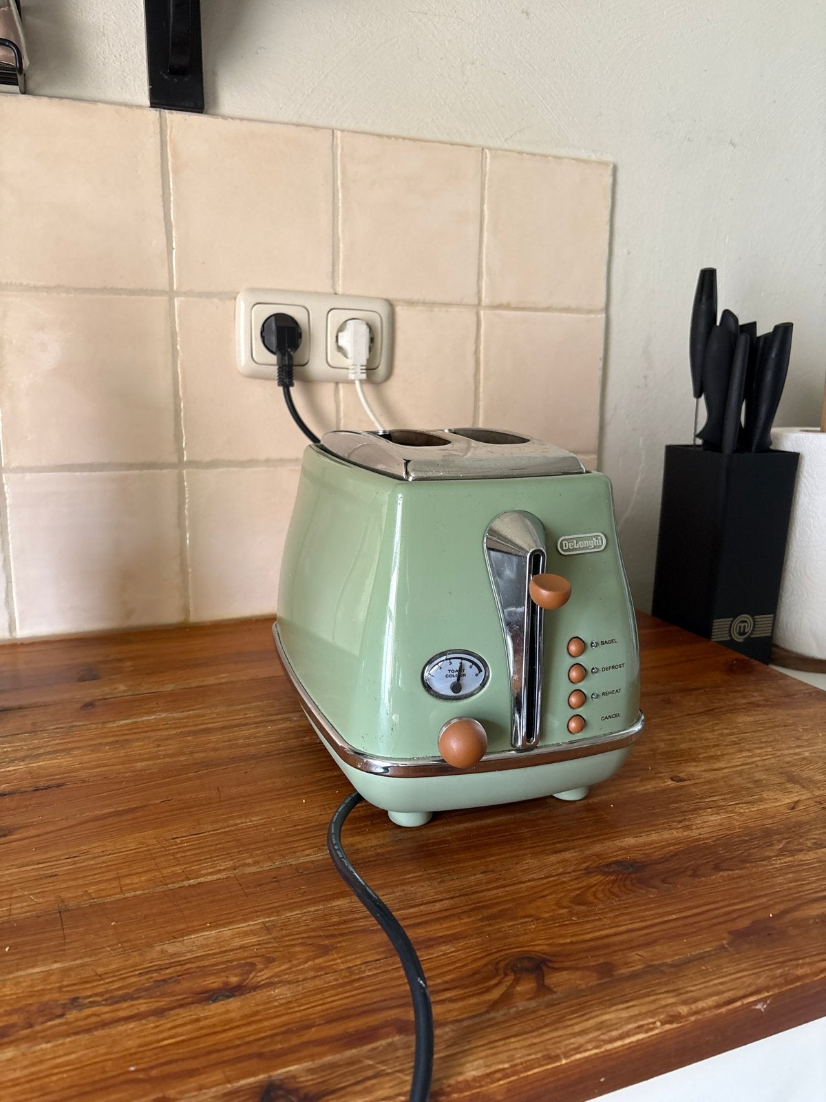 DeLonghi Broodrooster - Vintage Groen, Witgoed en Apparatuur, Broodroosters, Ophalen, Gebruikt, Uitneembare kruimellade